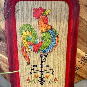 Vintage Metal Tray Red Rooster Weather Vane Distressed Look